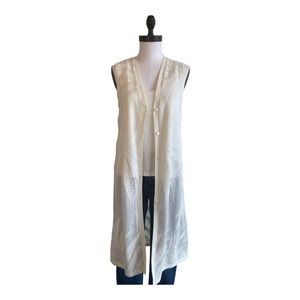 Chico’s Women’s Ecru Sleeveless Palm-Stitch Long Sweater Vest Size 0 (Small)